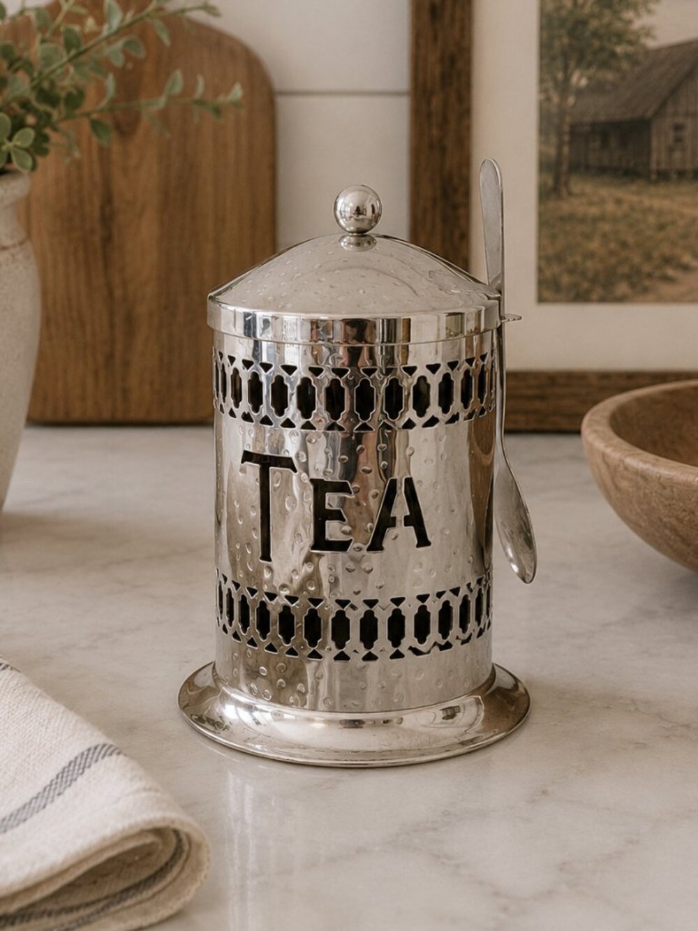 Vintage Silver "Tea" Canister with Spoon